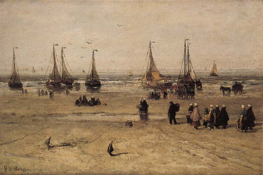 Flat-bottomed Fishing Pinks and Fisherfolk at Scheveningen